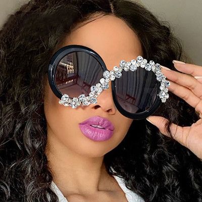 Round frame diamond sunglasses Fashion ball Funny women's large frame sunglasses