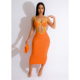 Sexy Knitted Cardigan Cutout Gradient Contrast Dress