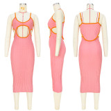 Sexy Knitted Cardigan Cutout Gradient Contrast Dress