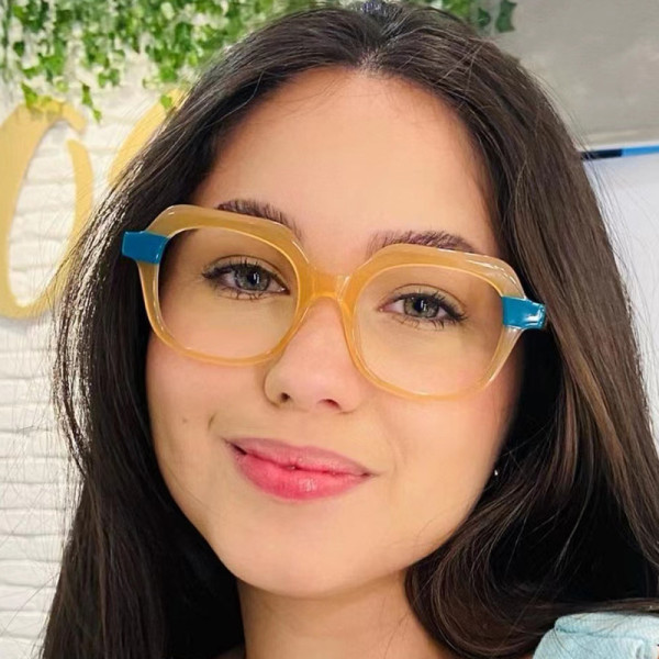 Blue light resistant glasses with contrasting flat lenses and personalized lightweight glasses frame