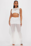 Mesh patchwork short top sexy wrap buttocks fish tail half skirt set