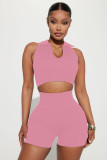 Thread lapel U vest high waisted shorts two-piece set