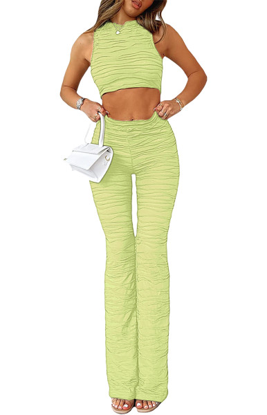 Knitted striped perspective vest solid casual two-piece set