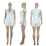 V-neck lace up sexy patchwork jumpsuit