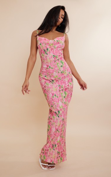 Printed Pleated Slim Slim Slim Slim Slim Strap Dress for Women