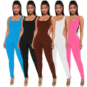 Threaded square neck sports vest with hip lifting jumpsuit
