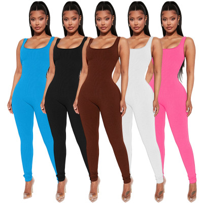 Threaded square neck sports vest with hip lifting jumpsuit