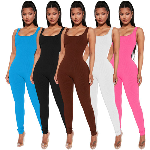 Threaded square neck sports vest with hip lifting jumpsuit