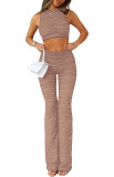Knitted striped perspective vest solid casual two-piece set