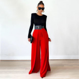 Women's draped loose and slim wide leg pants, solid color straight tube fashion casual pants