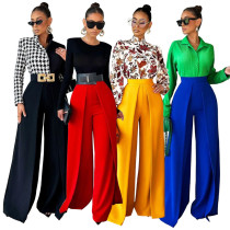 Women's draped loose and slim wide leg pants, solid color straight tube fashion casual pants