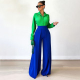 Women's draped loose and slim wide leg pants, solid color straight tube fashion casual pants