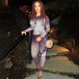 Casual Mosaic Printed Round Neck Long Sleeve Slim Fit One Piece Top