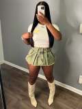Sexy Slim Fit Comfortable Casual High Elastic Fake Two Piece Jeans Shorts Pleated Skirt