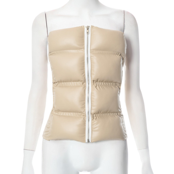 Solid color chest wrap tight cotton suit PU leather top