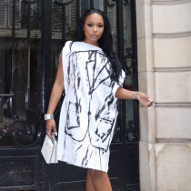 Suit printed sleeveless off shoulder zippered dress