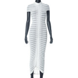 Knitted sweater short sleeved tight fitting perspective dress long skirt