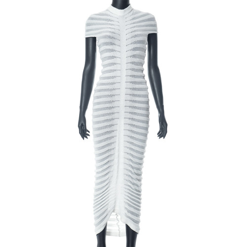 Knitted sweater short sleeved tight fitting perspective dress long skirt