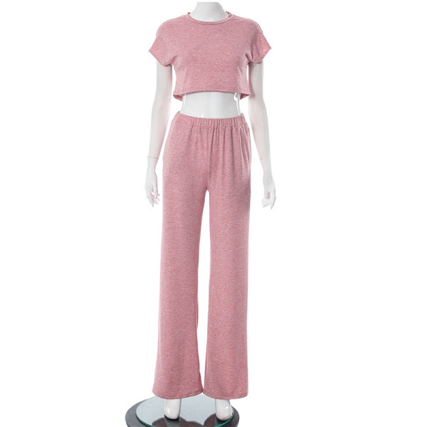Fashionable loose fitting short sleeved shirt and pants casual set with exposed navel