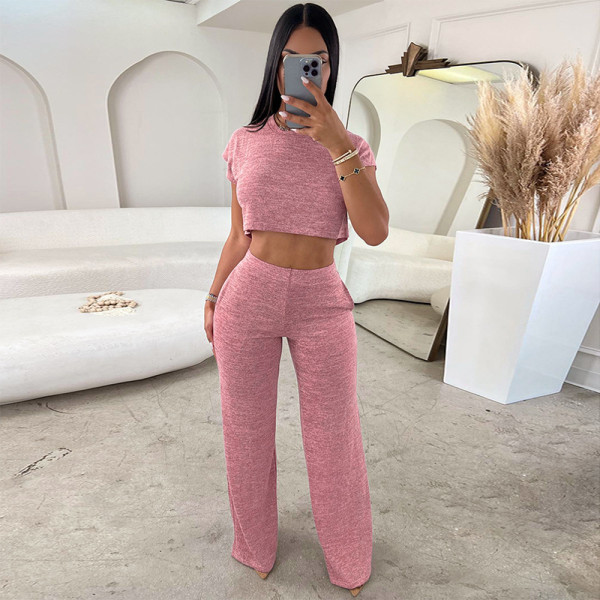 Fashionable loose fitting short sleeved shirt and pants casual set with exposed navel
