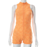 Tight Street Solid Jacquard Sleeveless Sports One Piece Shorts
