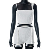 Fashion suspender tight fitting patchwork color matching jumpsuit shorts