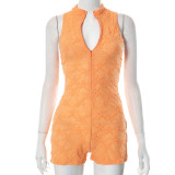 Tight Street Solid Jacquard Sleeveless Sports One Piece Shorts