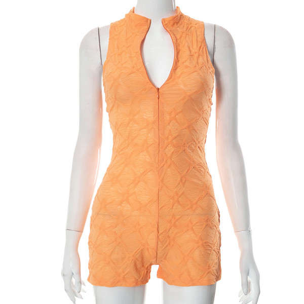 Tight Street Solid Jacquard Sleeveless Sports One Piece Shorts