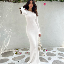 Lace up Sexy Backless Long Sleeve Solid Slim Fit Dress