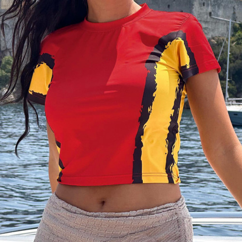 Women's fashion printed round neck top