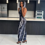 Fashion Hooded Sleeveless Head Abstract Printed Slim Fit Dress