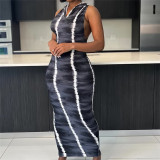 Fashion Hooded Sleeveless Head Abstract Printed Slim Fit Dress