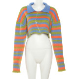 Casual contrasting lapel slim knit cardigan jacket