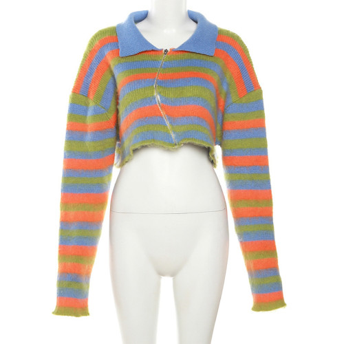 Casual contrasting lapel slim knit cardigan jacket