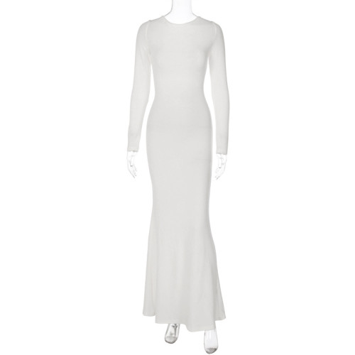 Lace up Sexy Backless Long Sleeve Solid Slim Fit Dress
