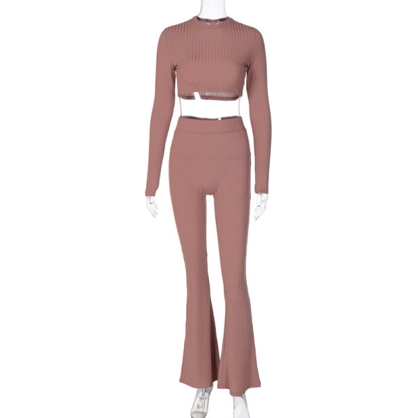 Slim Fit Fashion Flare Pants Two Piece Set Sports Basic