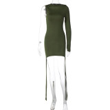 Fashion Solid Color Long Sleeve Short Skirt Slim Fit Wrap Hip Dress