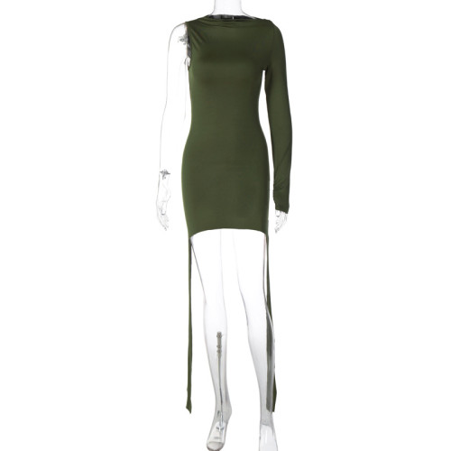 Fashion Solid Color Long Sleeve Short Skirt Slim Fit Wrap Hip Dress
