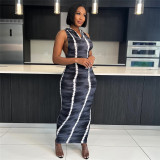 Fashion Hooded Sleeveless Head Abstract Printed Slim Fit Dress