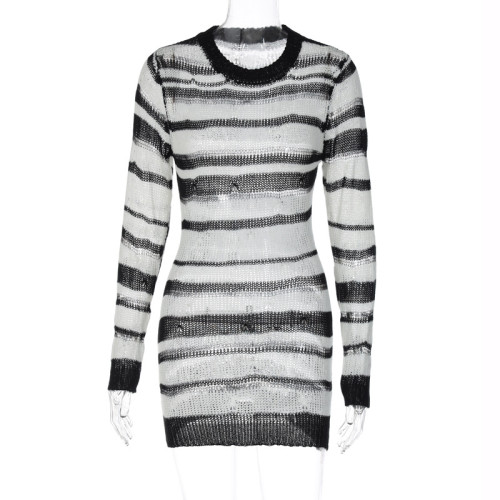 Women's New Long Sleeve Striped Dress