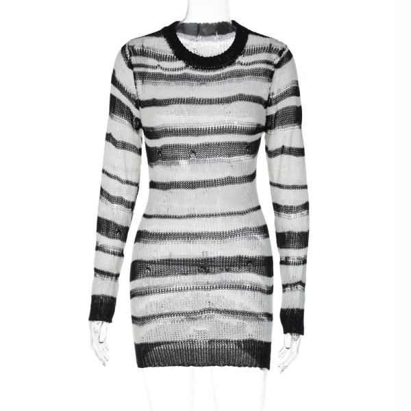 Women's New Long Sleeve Striped Dress