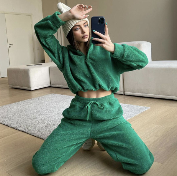 Polar fleece half zip top sports leggings women's fashion two-piece set