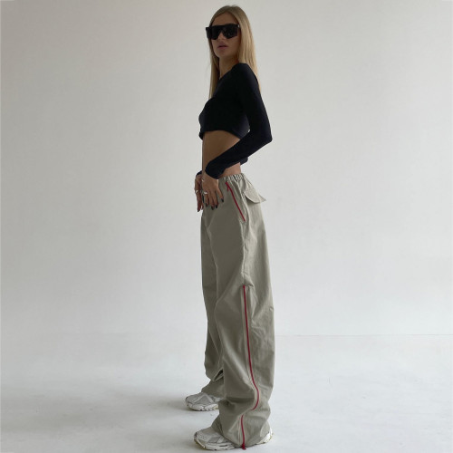 Contrast color zipper floor mop flared pants Thin loose casual wide leg straight leg pants