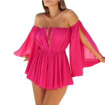 Open sleeved off shoulder lace up bra for casual wear, high waisted dress for women, chiffon beach skirt