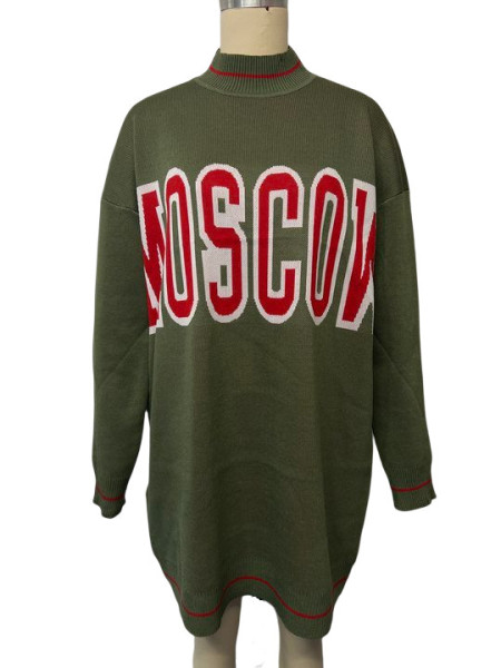 Round neck contrasting letter sweater loose shoulder long sleeved top for women's clothing
