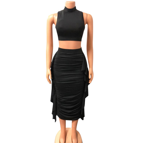 Women's sexy tight fitting tassel sleeveless two-piece dress set