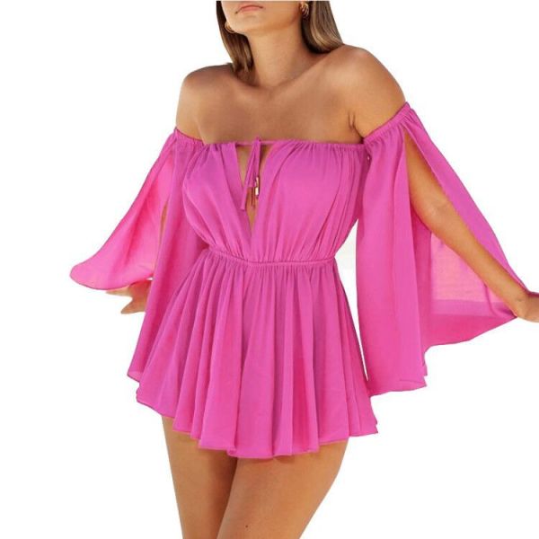 Open sleeved off shoulder lace up bra for casual wear, high waisted dress for women, chiffon beach skirt