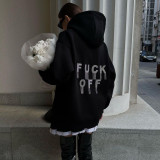 Fashion Loose Letter Hot Diamond Tassel Hooded Coat