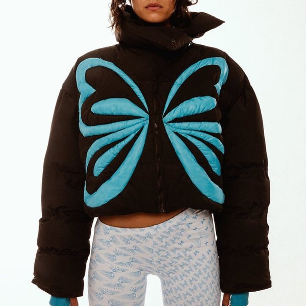 Standing collar cotton jacket, loose fitting and slim butterfly patchwork, lightweight and warm, niche personality jacket