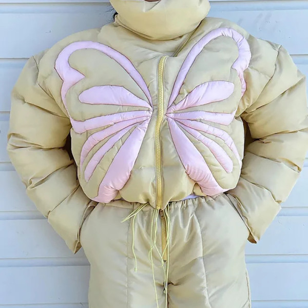 Standing collar cotton jacket, loose fitting and slim butterfly patchwork, lightweight and warm, niche personality jacket